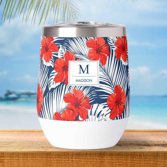 Hibiscus floral tropical Monogramme personnalisé (Créateur téléchargé)