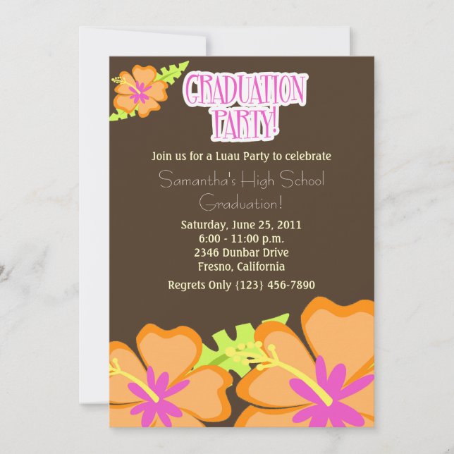 Hibiscus Flower Graduation Party Invitation Mocha (Devant)
