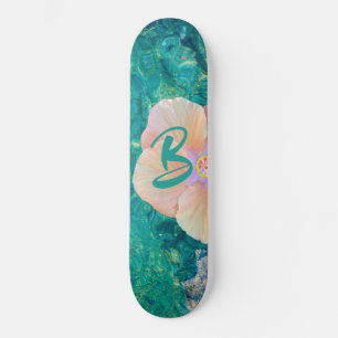 Hibiscus flower turquoise ocean water Hawaiian Skateboard