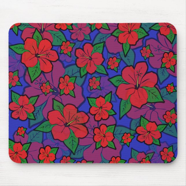 Hibiscus Flowers Blue Mousepad (Vorne)