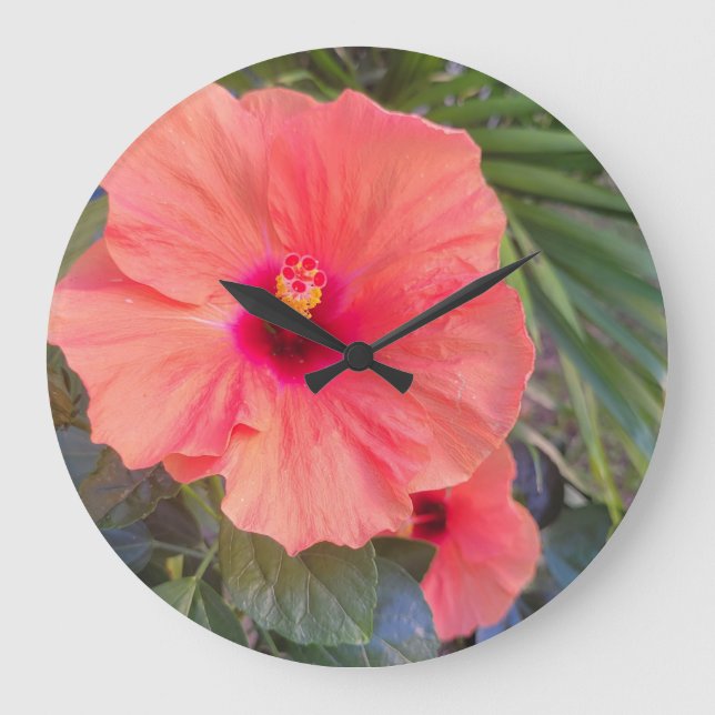 Hibiscus Glow Große Wanduhr (Vorderseite)