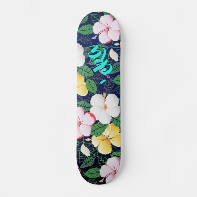 Hibiscus Hawaiian Tropical Floral | 'eka Skate Skateboard (Vorderseite)