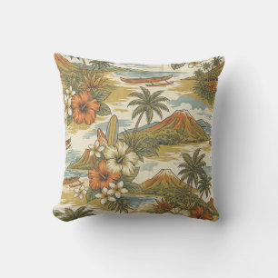 Hibiscus-Insel Hawaiian Scenic - Gold und Orange Kissen