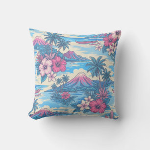 Hibiscus-Insel Hawaiian Scenic - Rosa und Blau Kissen