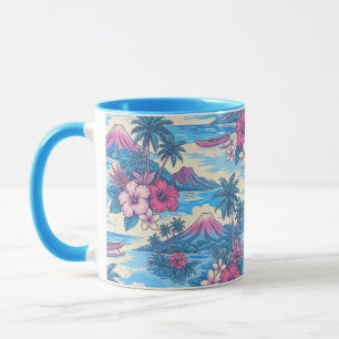 Hibiscus-Insel Hawaiian Scenic- Rosa und Blau Tasse