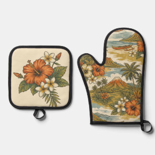 Hibiscus Island Hawaiian Scenic - Staubig Ofenhandschuh & Topflappen-Set