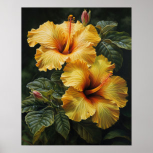 Hibiscus Jaune Fleurs Art Imprimer Poster