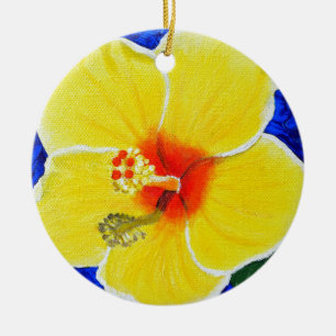 Hibiscus Jaune Peinture de Fleur Ornement en céram