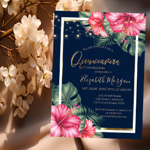 Hibiscus ,Lichter, Holz, Rahmen Quinceanera Einladung