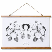 Hibiscus-Plakat B&W-Tuschezeichnung