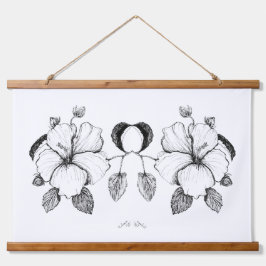 Hibiscus-Plakat B&W-Tuschezeichnung Wandteppich Mit Holzrahmen