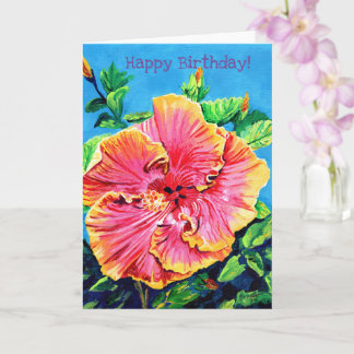 Hibiscus rose et jauneBonne carte d'anniversaire