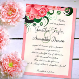 Hibiscus rose floral 5" x 7" Invitations de mariag