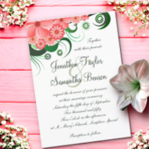 Hibiscus rose floral 5" x 7" Invitations de mariag