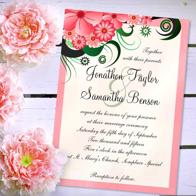 Hibiscus rose floral 5" x 7" Invitations de mariag (Créateur téléchargé)