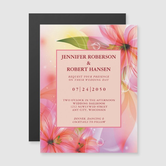 Hibiscus rose Floral Mariage Invitation magnétique (Devant / Derrière)