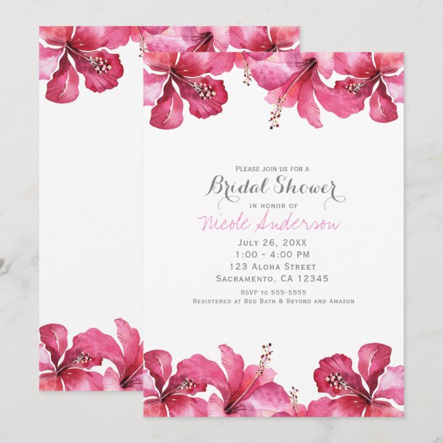 Hibiscus rose tropical Invitations hawaïennes flor (Devant / Derrière)