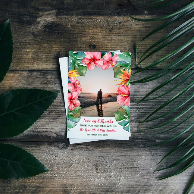 Hibiscus rose Tropical Photo Mariage Merci (Créateur téléchargé)