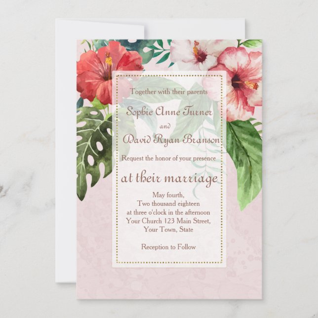 Hibiscus Tropical Bouquet Plage Mariage Invitation (Devant)