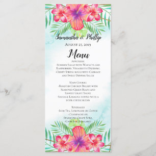 Hibiscus Tropical Flower Watercolor Beach Menu