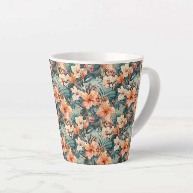 Hibiscus Tropical Gras Imprimer Mug Latte En Céram (Angle droit)
