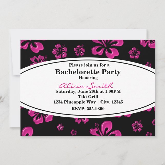 Hibiscus Tropical Rose Floral Black Invitation (Devant)