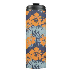 Hibiscusblüten: Vintage-Blumen-Wallpaper Thermosbecher