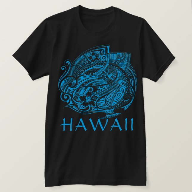 HIBISICUS POLYNESIAN TRIBAL HAWAII LtBlue T-Shirt (Design vorne)