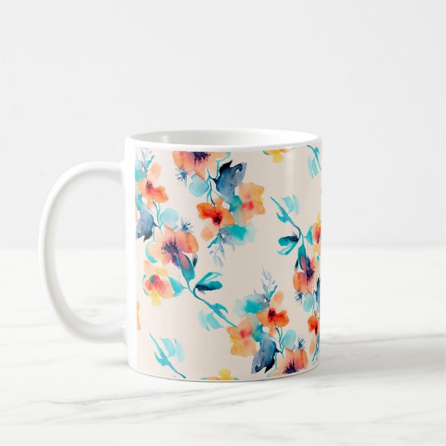 Hibisken Blume Aquarellmuster Kaffeetasse (Links)