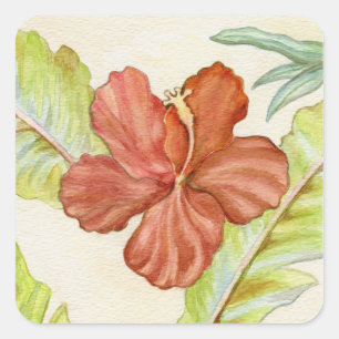 Hibisken-Blume-Aufkleber Quadratischer Aufkleber