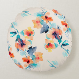 Hibisken-Blume: Illustrationsmuster für Wasserfarb Rundes Kissen