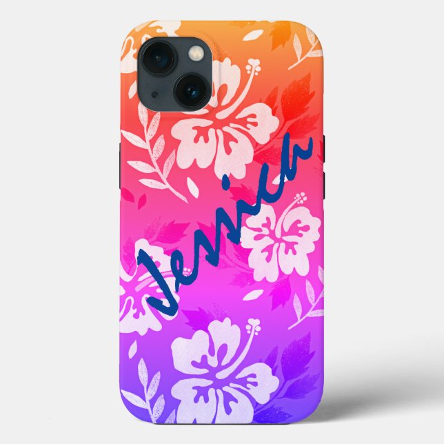 Hibisken Blume Sunset Ihren Namen iPhone Case (Rückseite)