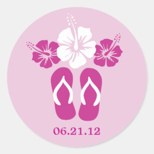 Hibisken-Blume und Flip-Flops Runder Aufkleber