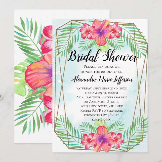 Hibisken Blume Watercolor Beach Brautparty Einladung (Vorne/Hinten)