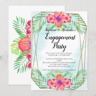 Hibisken Blume Watercolor Beach Engagement Party Einladung
