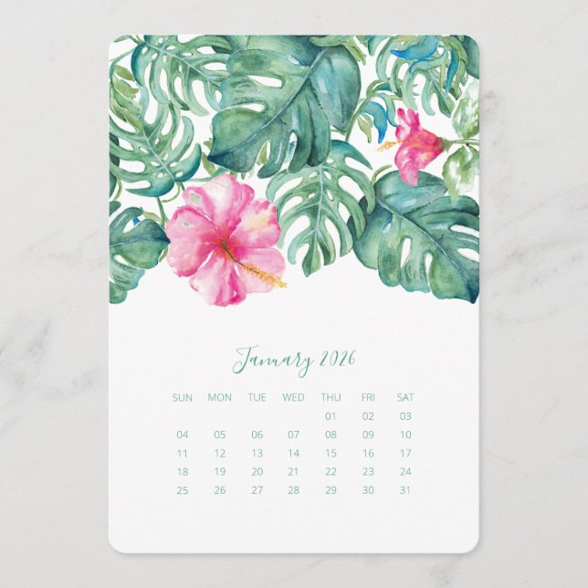 Hibisken der Januar-Desktop-Kalenderkarte Menükarte (Vorderseite)