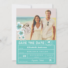 Hibisken Hochzeit in Urlaubsort Gepäckanhänger Fot Save The Date