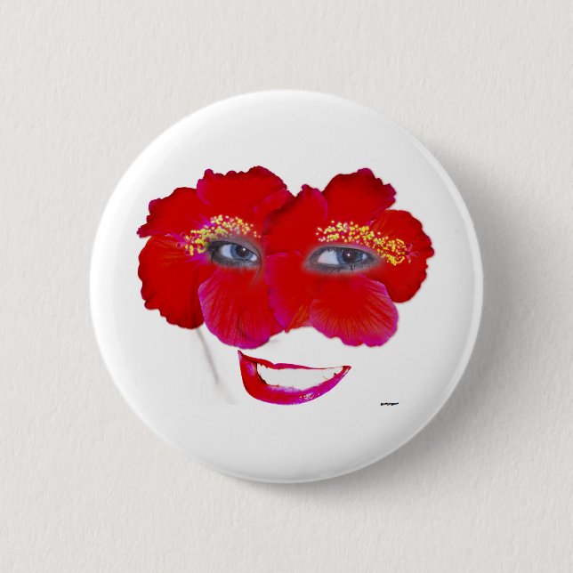 Hibisken mit Lächeln - Rot Button (Vorderseite)