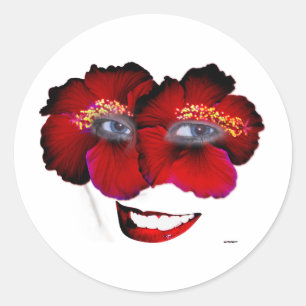 Hibisken mit Lächeln - rot und schwarz Runder Aufkleber