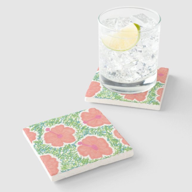 Hibisken Pop Art Pattern Steinuntersetzer (Seitenansicht)
