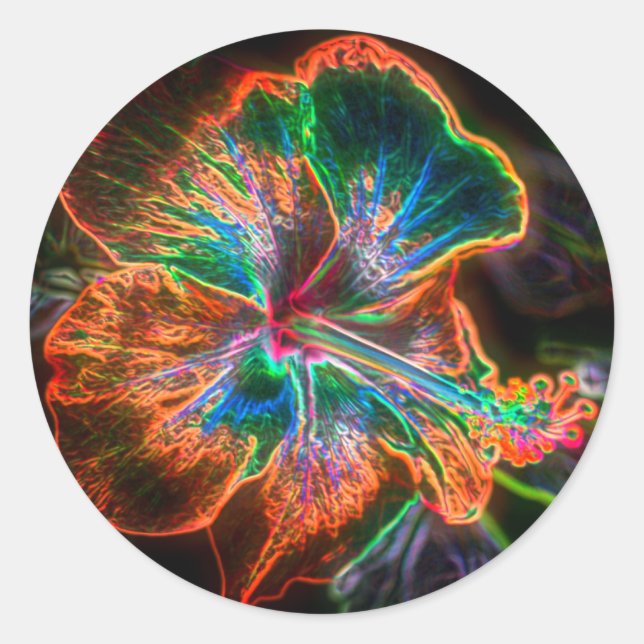 Hibiskus Abstrakte Blume Kunst Runder Aufkleber (Vorderseite)
