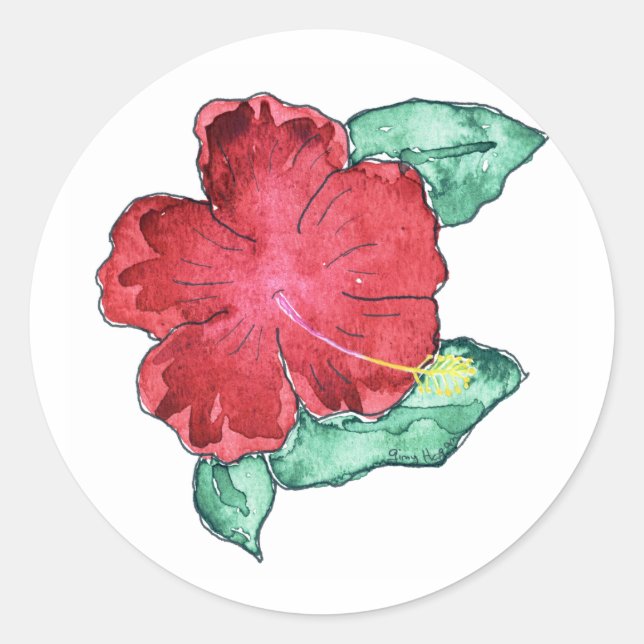 Hibiskus-Aufkleber Runder Aufkleber (Vorderseite)