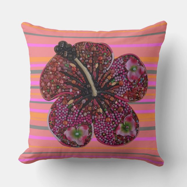 Hibiskus Beads Mosaik Kissen (Vorderseite)