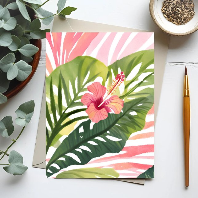 Hibiskus Beauty | Tropische Blume Wasserfarbe Postkarte (Von Creator hochgeladen)