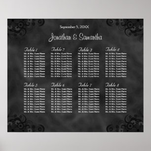 Hibiskus Black 8 Tables Hochzeitstabelle Poster