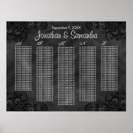 Hibiskus Black Floral Wedding Table Seating Charts Poster
