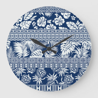 Hibiskus, Blätter: hawaiianische Tapete. Große Wanduhr