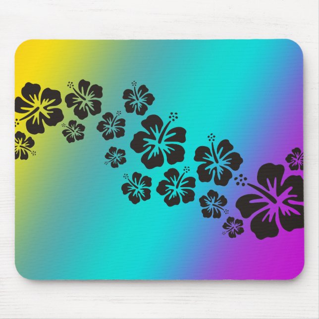 Hibiskus blüht in Schwarz | farbiger Hintergrund Mousepad (Vorne)