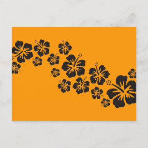 Hibiskus blüht in Schwarz orange Postkarte