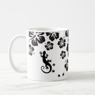 Hibiskus blüht schwarz mit Geckos Kaffeetasse